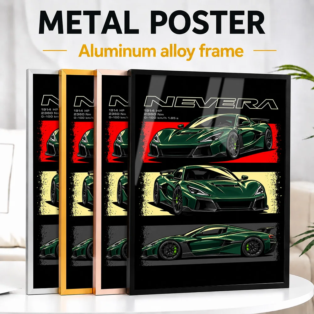 Croatian Nevera Callisto Green Supercar Framed Aluminum Metal Poster Customized Speed Culture Wall Art Gift For Motorsport Fans