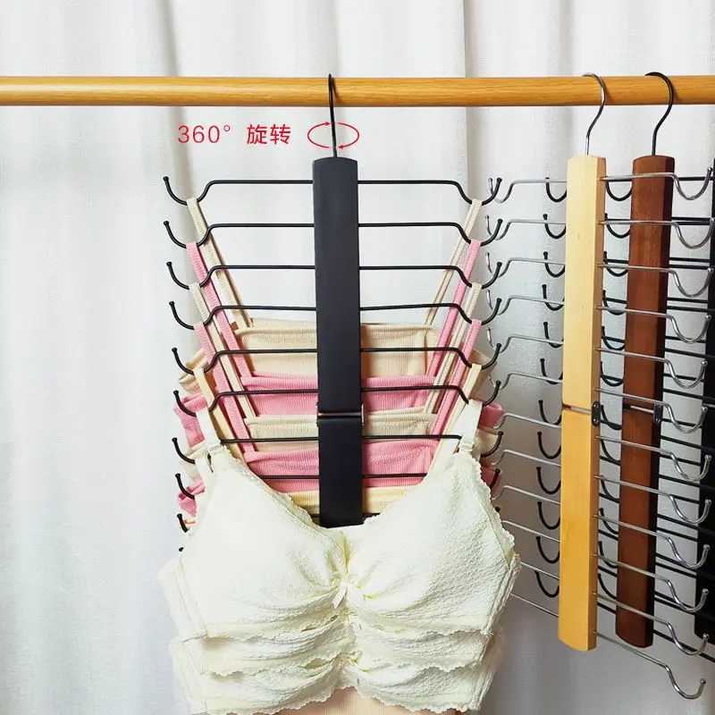 Vintage Multi-Layer Solid Wood Hangers with Folding Capability for Space-Saving and Versatile Hanging of Bras Underwear and Ties