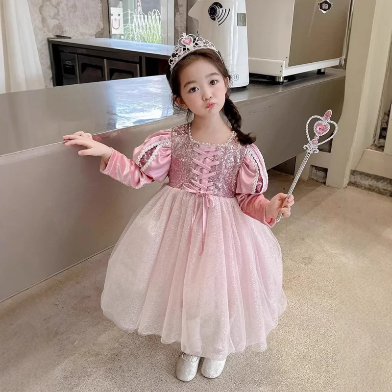 

Girls Princess Skirt Autumn and Winter Clothes2025New style children's long-sleeve fashionable dress long gown birthday dress