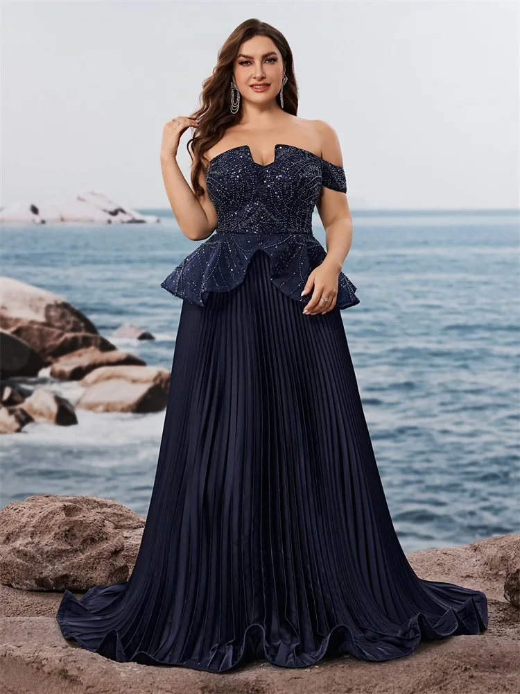 Lucyinlove Plus Size Elegant Sequins Strapless Splicing Formal Evening Dresss Long Mermaid Luxury Wedding Party Cocktail Gowns