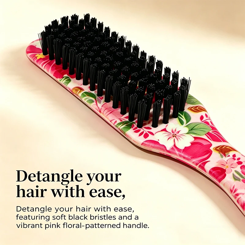 Floral Smooth Back Hair Brush for Sleek Ponytail, Tames Flyaways & Baby Hairs, Edge Control & Back Combing Styling Brush