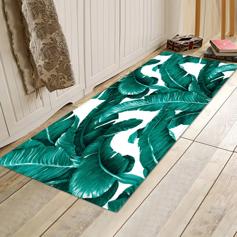 Plant Leaf Printing Kitchen Carpet Children's Room Decoration Long Carpet Home Corridor Entry Bathtub Non slip Foot Carpet