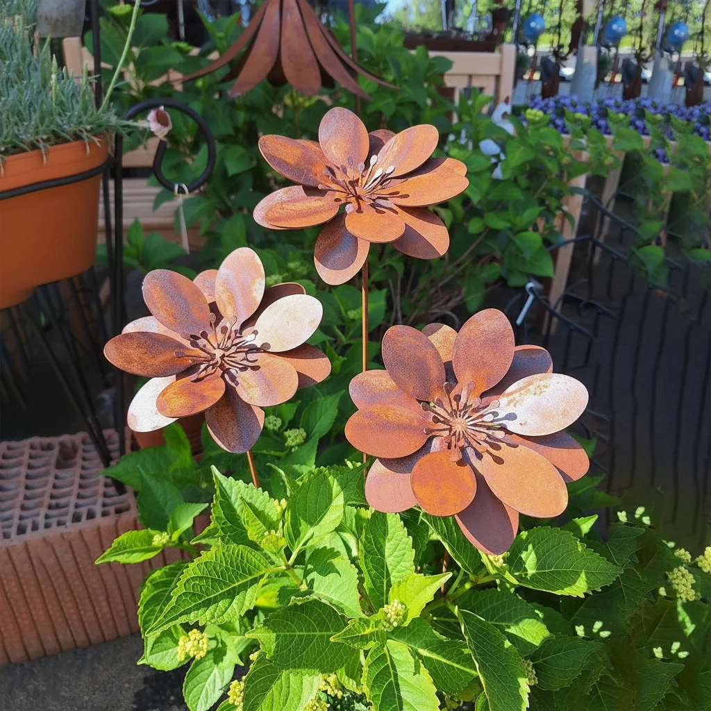 Vintage Metal Flower Garden Stake for Outdoor Yard Decor Rust-proof and Weatherproof