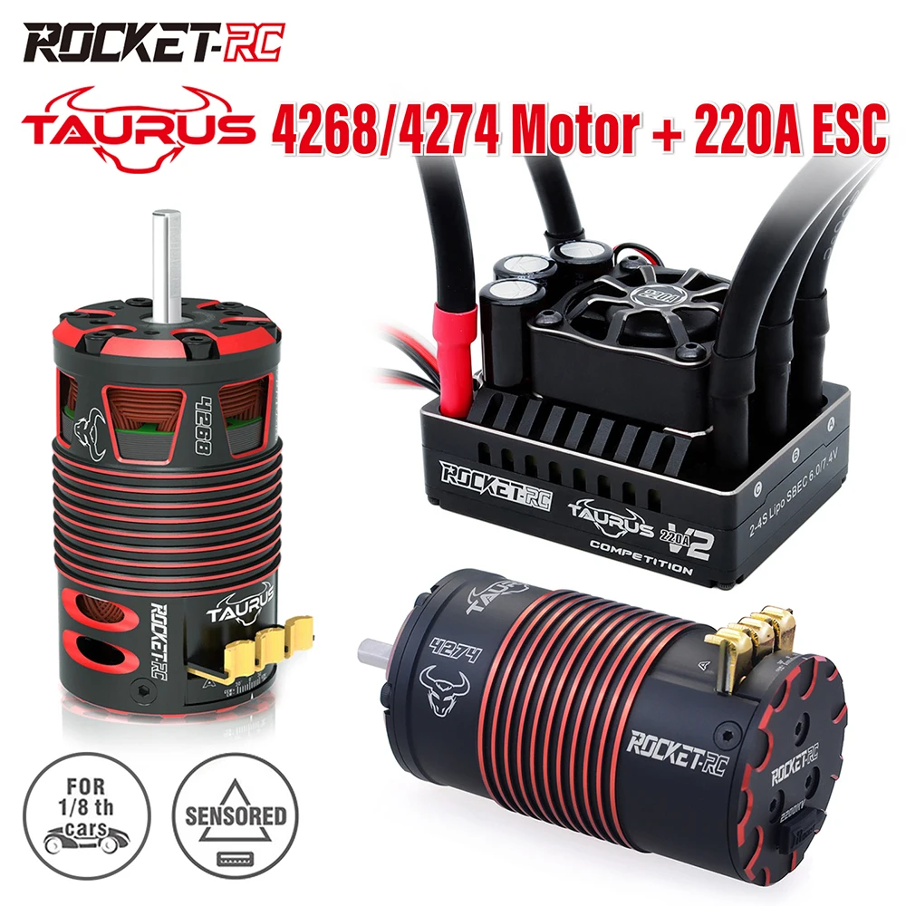 

ROCKET-RC 220A Brushless ESC 2-4S Speed Controller 7.4V/6A BEC with Heatsink for 1/8 RC Car Off Road Buggy Replacement Parts