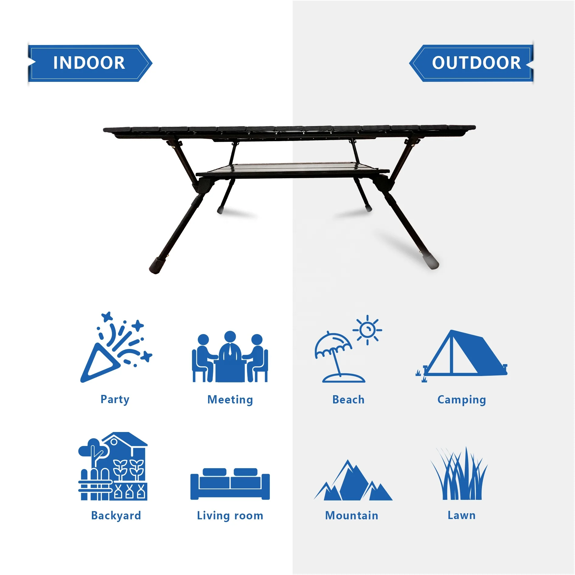 Outdoor Pine Wood Foldable Picnic Table Egg Roll Table aluminium alloy Portable Camping Table