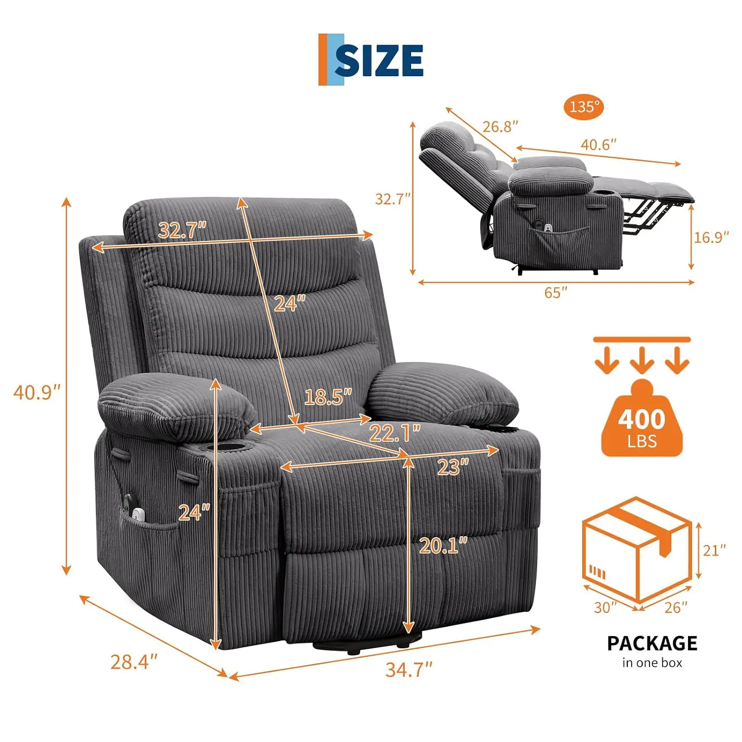 Oversized Power Lift Recliner Chair for Elderly with Wide Seat, Custom