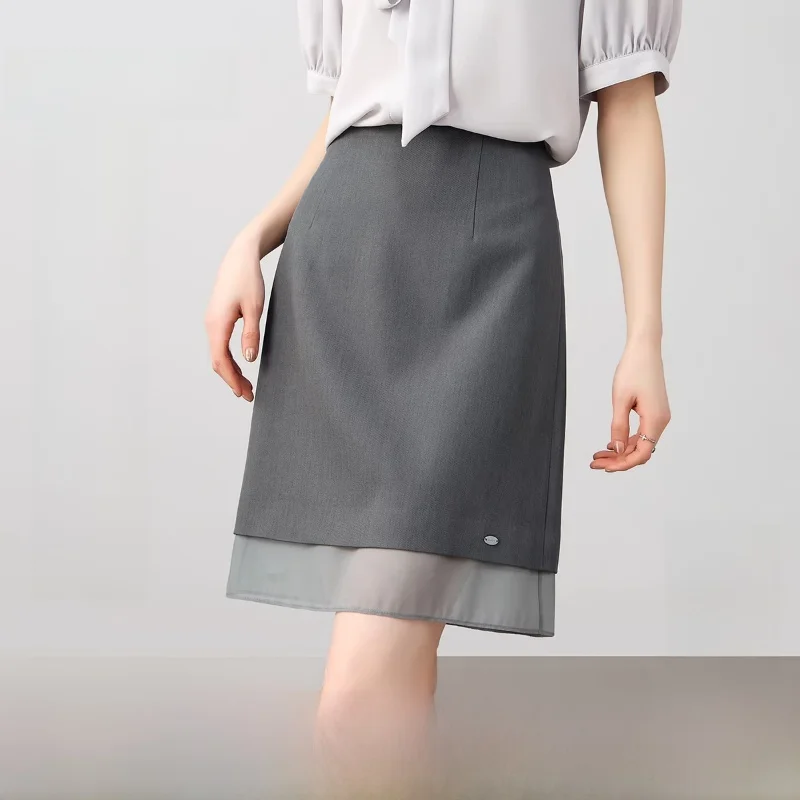 

Юбка А-силуэта для весеннего офисного стиля, с высокой талией, из полиэстера, с эластичной сетчатой вставкой на спинке, с разрезом, удобный офисный фасон