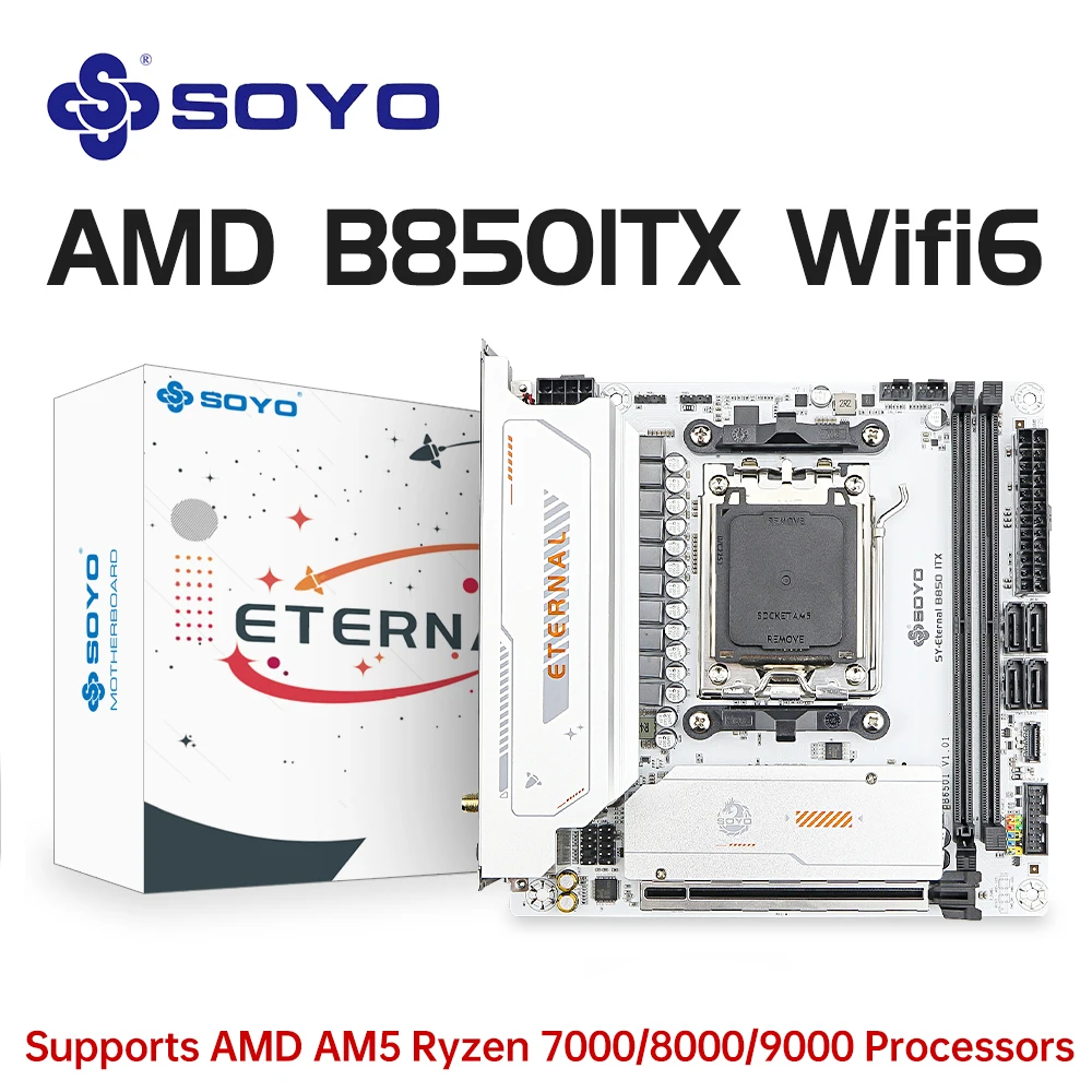 SOYO B850ITX AMD Motherboard AMD Ryzen AM5 DDR5 Supports CPU 7000 8000 9000 Processors Pcie5.0x16 Pcie4.0x4 M.2 ARGB WIFI6