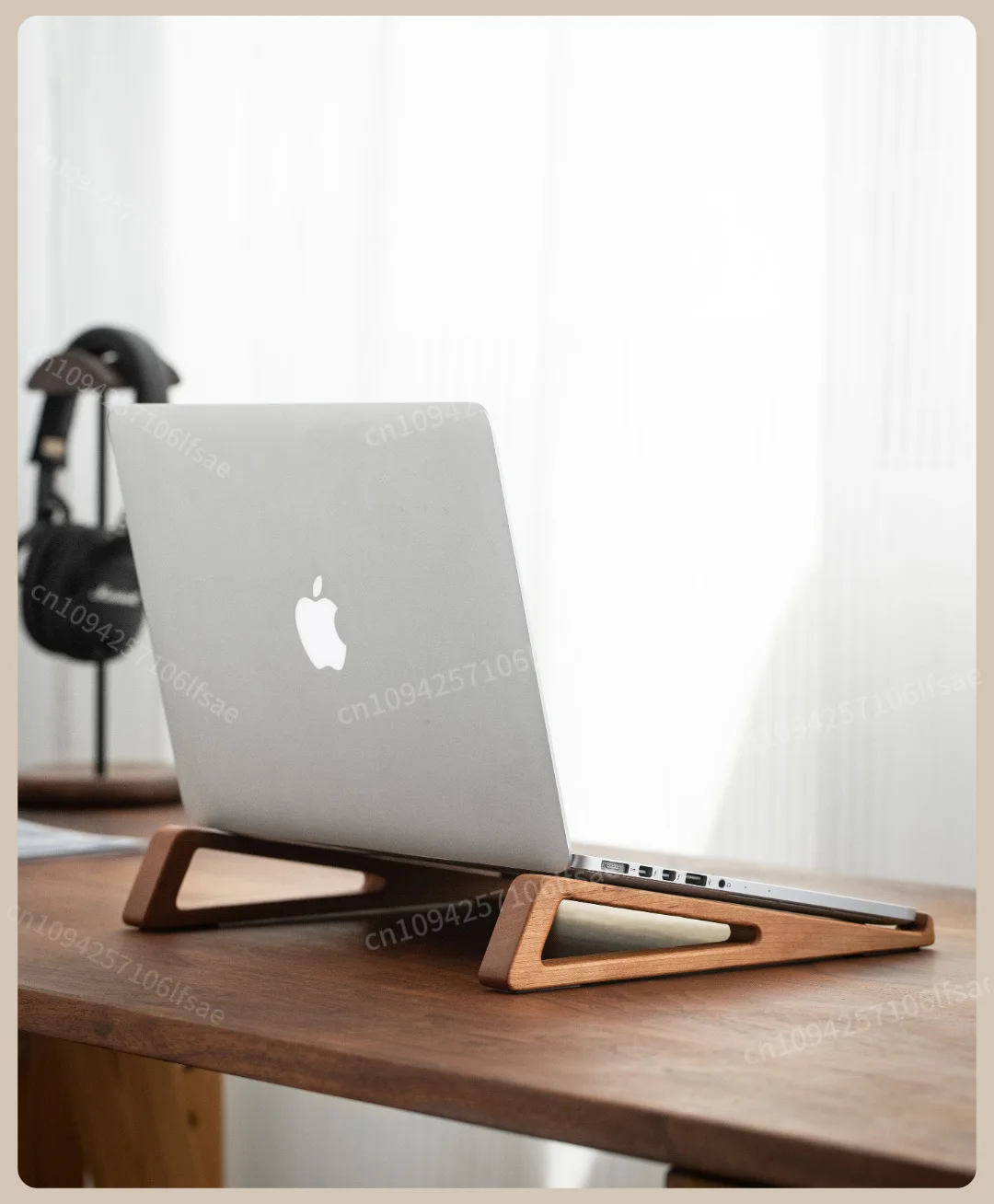 Suporte para laptop HeMu, suporte dobrável vertical de madeira para aumento de altura de mesa, mini dissipador de calor dedicado para tablet portátil
