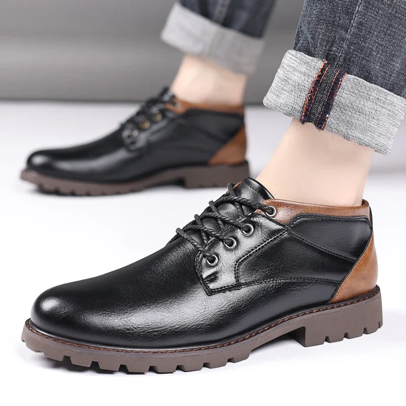 Retro Men Boots High Quality Leather Men Ankle Boots Outdoor High Top Casual Shoes Luxury Designer Punk Men Motorcycle Boots New - Image 6