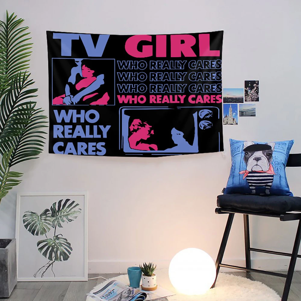 1pc Retro TV Girl "Who Really Cares" Tapestry, Indie Pop Band Aesthetic Wall Hanging, Cool Music Decor for Teens Bedroom & Dorm - view 3