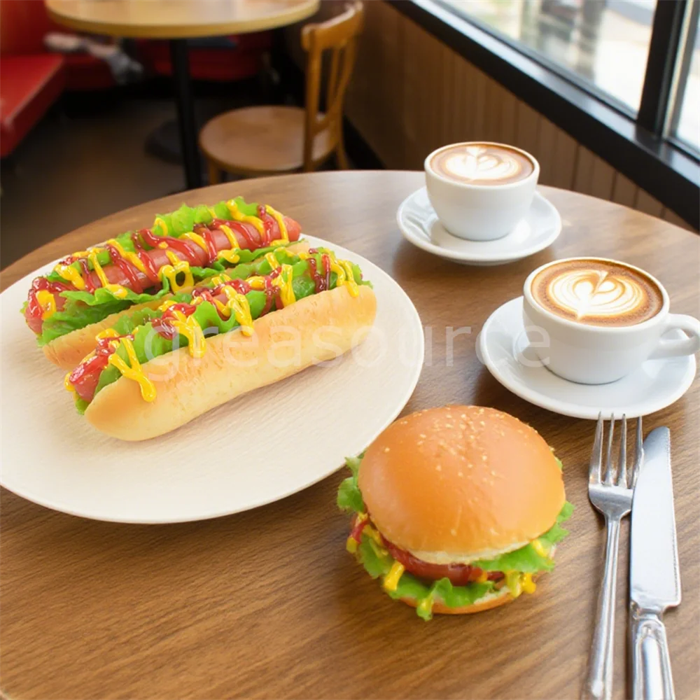 Juego de queso, salsa de tomate, perrito caliente, sándwich de jamón, hamburguesa, pollo, accesorios de exhibición de comida rápida, ventana, modelo de camión de comida, miniatura física