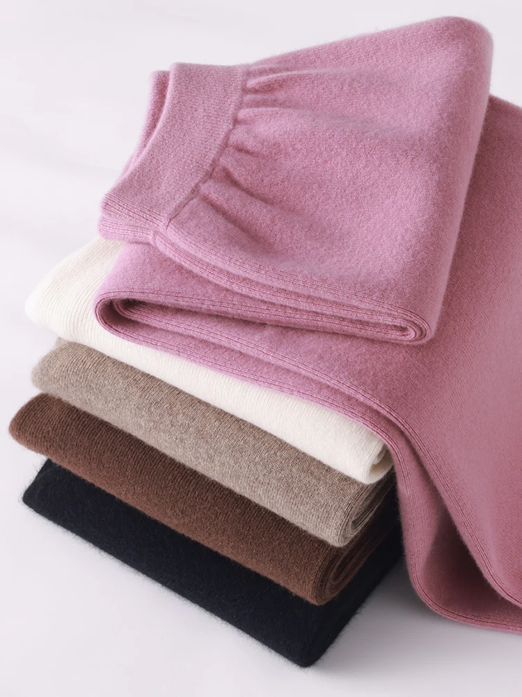 Addonee-Calças de lápis de caxemira feminina, estilo simples, macia, quente, confortável, 100% lã merino, outono, inverno