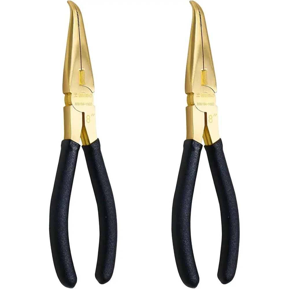 

2-Piece Brass Pliers Set - 8" Bent & 45-Degree Bent Long Nose Pliers, Non-Slip Handle, 200mm