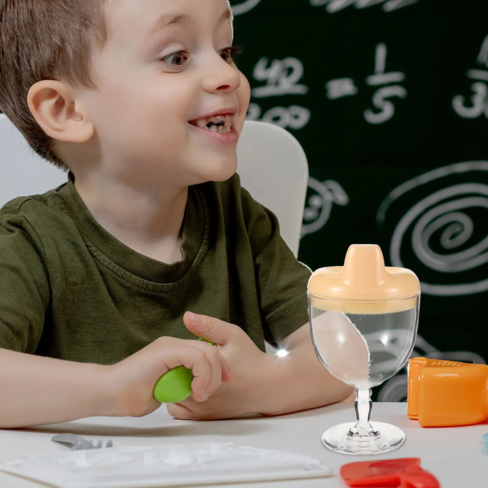 2Pcs Plastic Goblet Kids Cups Antidrop Design Toddler Water Milk Cups Ergonomic Grip Multipurpose Training Cup