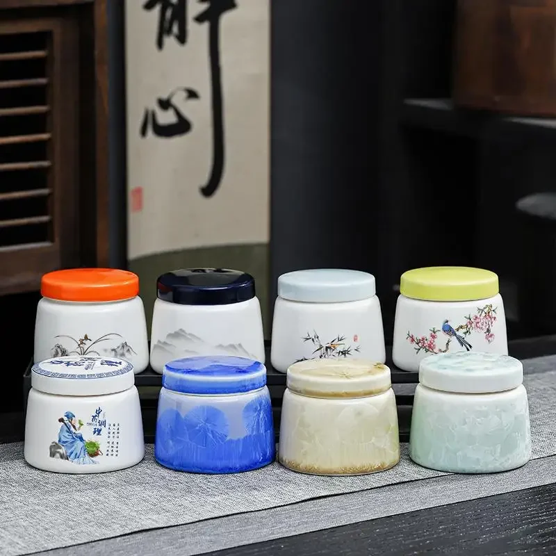 Chinese-style Ceramic Sealed Jar Ointment Cream Storage Jar Ceramic Lid Moisture-proof Tea Box Home Decoration Ornaments