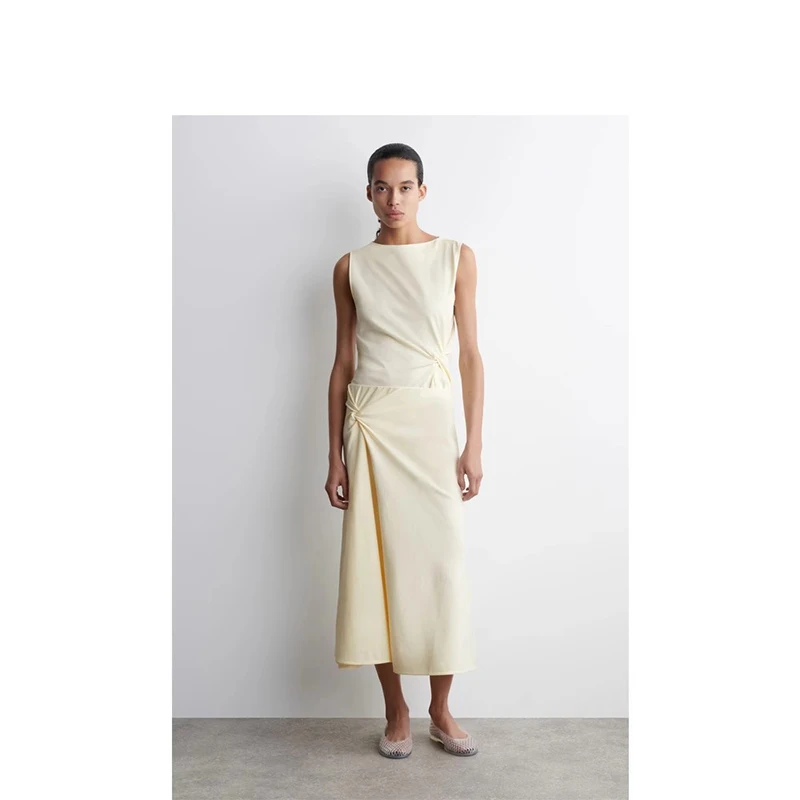 

Женская юбка-миди со стоячим кроем, лето 2022, детали с узлом, f-длина, смесь хлопка, для поездок на работу, со средней талией, простой дизайн