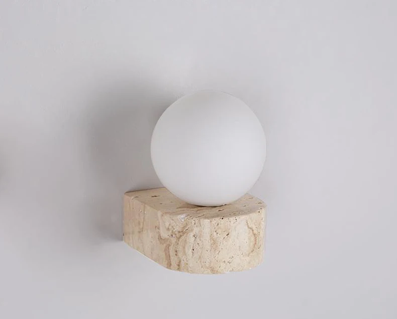 Mini LED Wall Light White Glass G9 Bulb Natural Stone