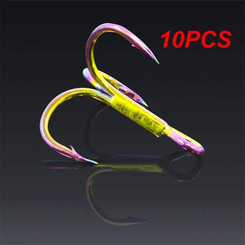 

10PCS FLYSANDBox Treble Fishing Hook Stainless Steel Saltwater Freshwater Colourful Rainbow Anchor Three Hooks #4 #6 #8 #10