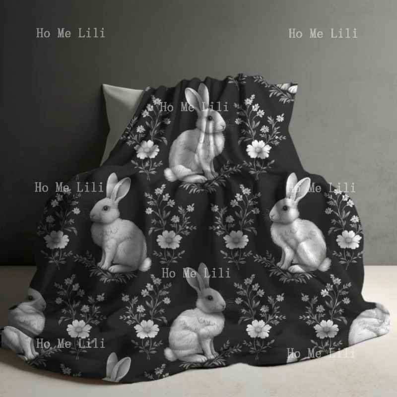 

Spring Vintage Easter Cottagecore Decor Gift For Flannel Her Fleece Bunny Blanket Sofa Throw White Rabbit