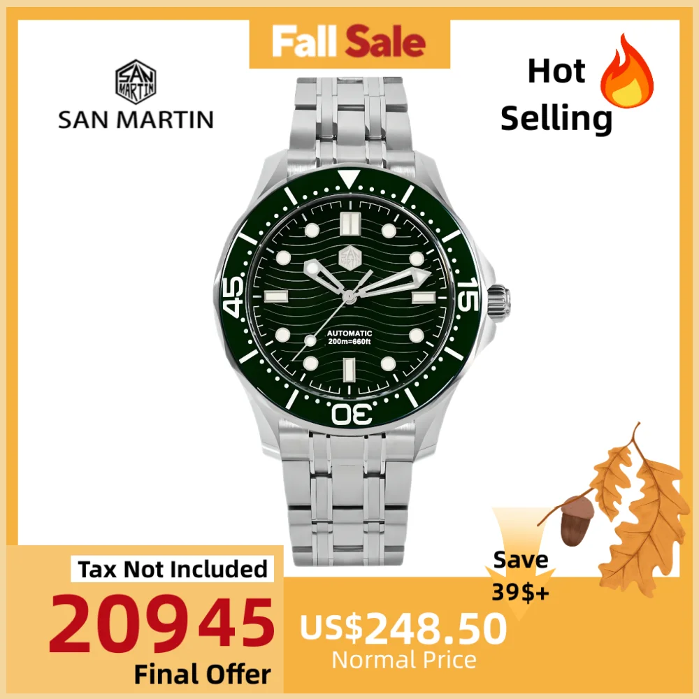 

San Martin 41.5mm YN55 Diver Watches Men Mechanical Wristwatch Swim Luminous Sport Vintage Erkek Kol Saati 20Bar BGW9 SN0088-2