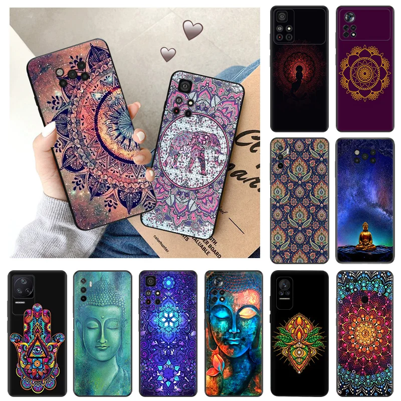 Soft Cases for Xiaomi Mi Poco X4 Pro F3 F4 F5 X3 X5 M4 M3 C51 C50 C40 M5 Abstract Buddha Elephant Mandala Black Phone Case Cover