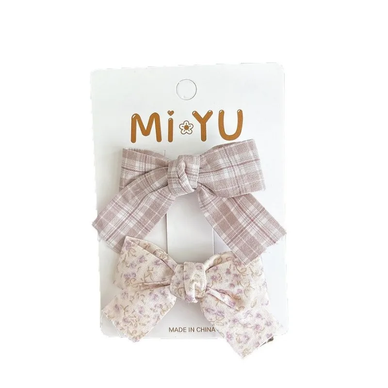 2 szt./zestaw Koreańskie słodkie spinki do włosów dla dzieci z kwiatowym motywem, materiałowa kokarda, wzór w kratę, wsuwka do włosów, antypoślizgowa spinka do grzywki, uniwersalna spinka do włosów