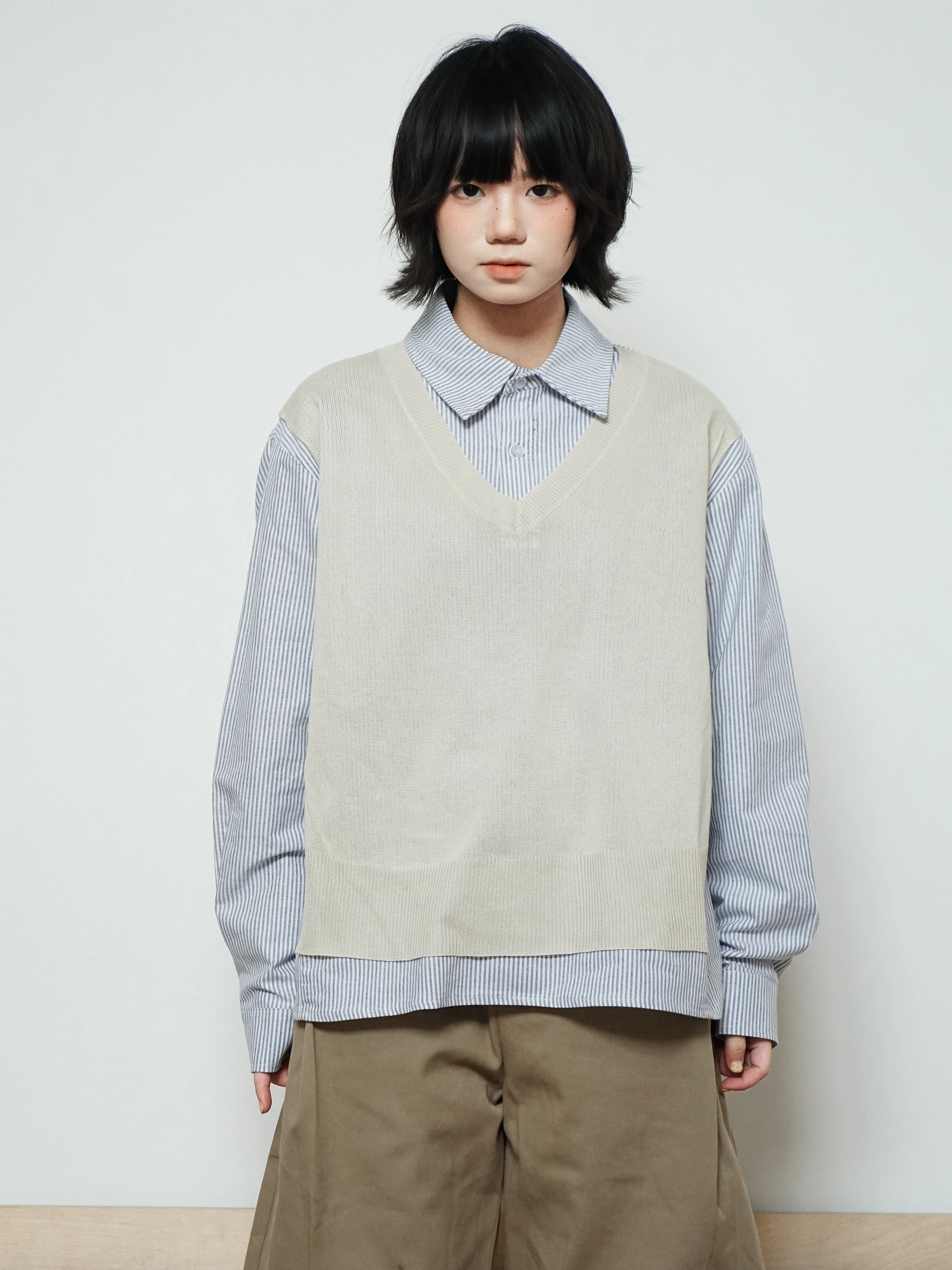 

Casual Sle Patchwork Stripe Long Sve irt Cotton Breathable Loose Fit Men Women General Length irt Old Money Sle