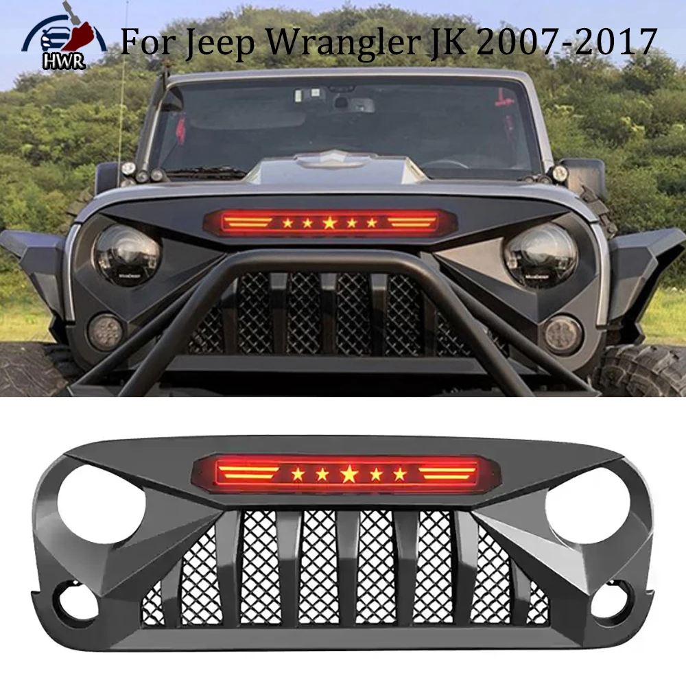 God of War Style Front Grille With Red Star Light For Jeep Wrangler JK 2007-2017 Bumper Grille Automobile front Air Grille