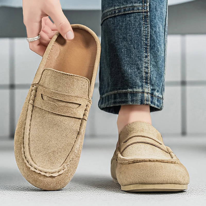 

Men's Summer Casual Driving Mules Thick Bottom Heightening Slip-On Loafers Breathable Comfortable Fabric Lined Flat Sandals
