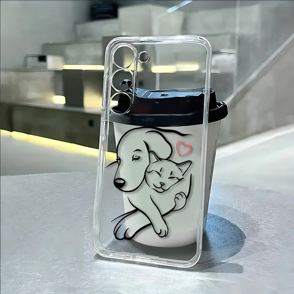 Loveable cats and dogs. Transparent phone case. Suitable for Samsung Galaxy S26 Ultra, S26, S26 Plus, A14, A15, A16, A17,A25,A26