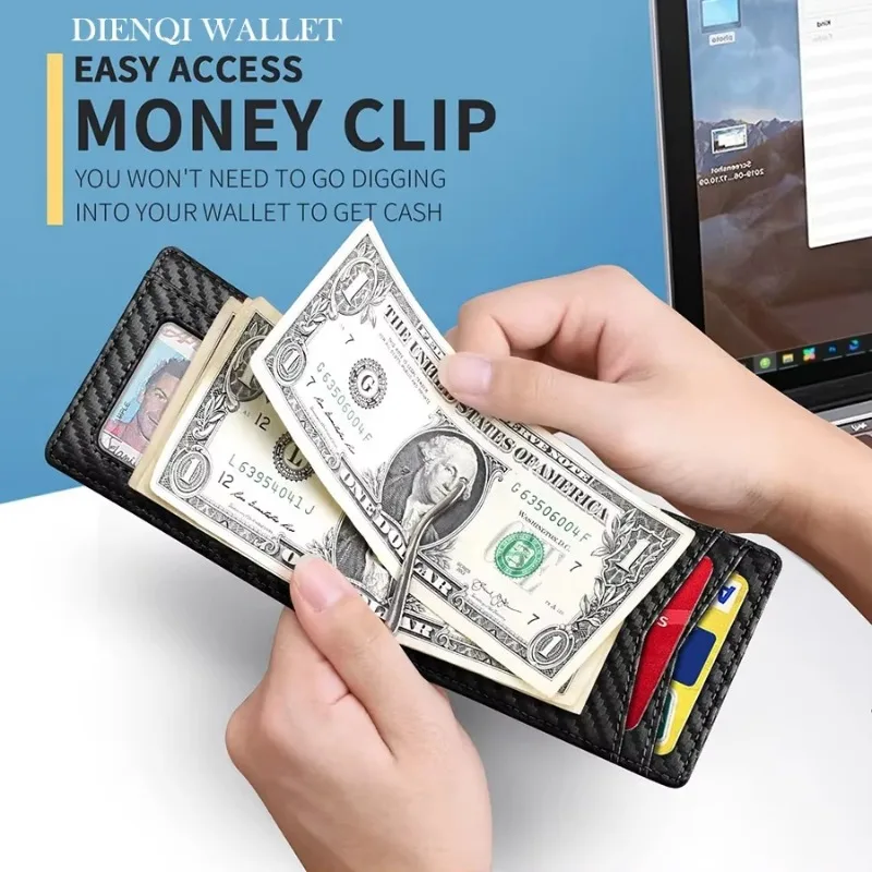 Metal Money Clip Wallet RFID Blocking Slim Card Holder Money Bag Credit Cardholder Carbon Fiber Bifold Smart Wallet for Men