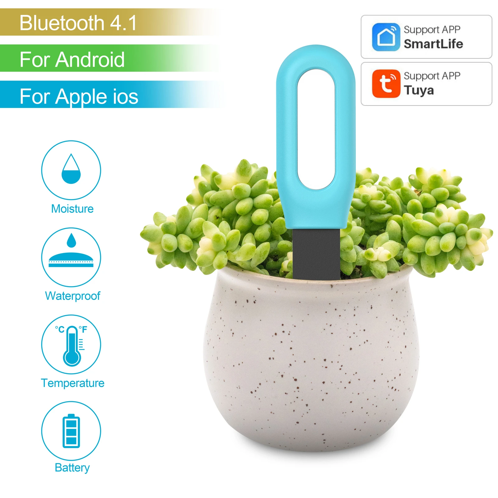 Tuya Soil Moisture Meter Smart Garden Bluetooth Plant Soil Temperature Humidity Monitor Potted Plant Measuring Tool