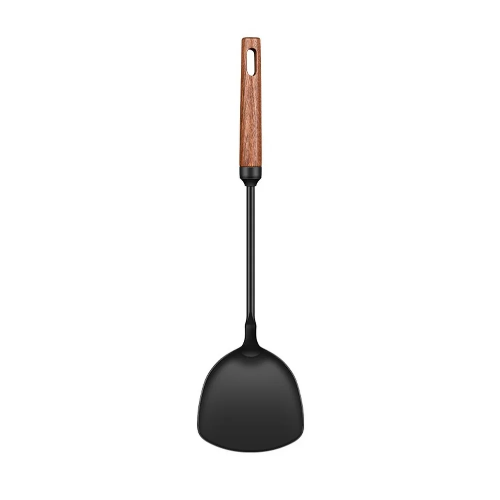Iron Wok Spatula with Wooden Handle for Stir Frying Scooping and Draining Heat Resistant up to 250 C 37.9x9.5cm