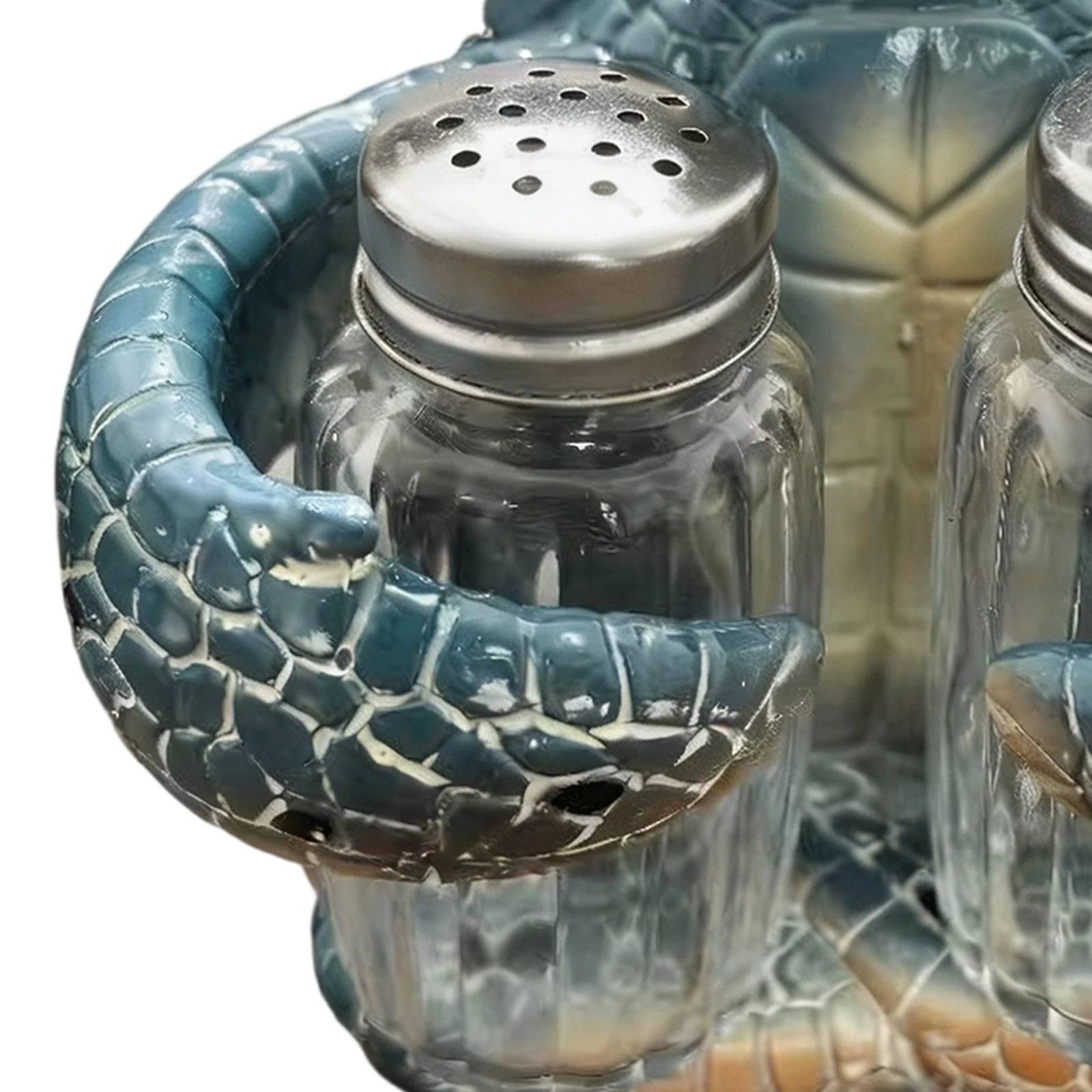 Coastal Crab Kitchen Decor Salt Pepper Shaker Set Distressed Teal Resin Countertop Organizer Gift