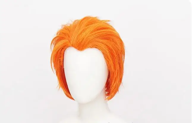 Peluca sintética corta naranja para Cosplay, pelucas de disfraz, pelo + gorro