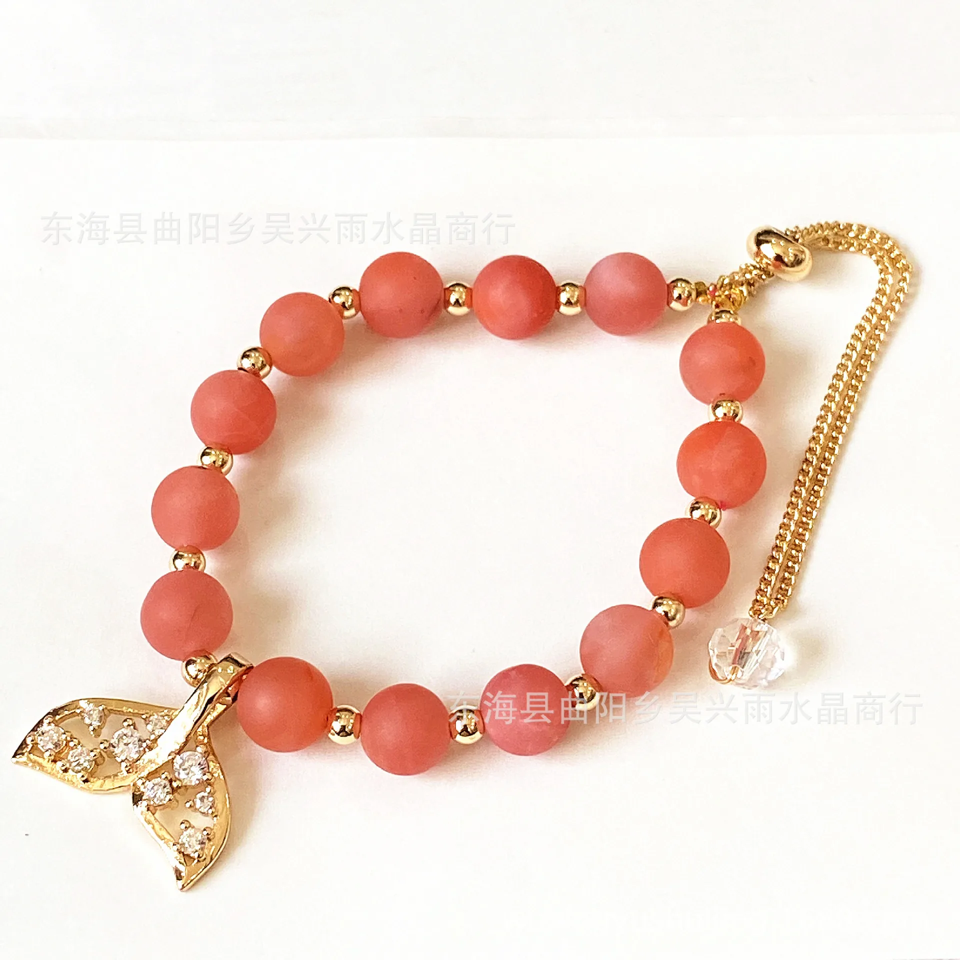 14k gold winding handmade, natural round beads, Nanhong agate, bracelet bracelet.