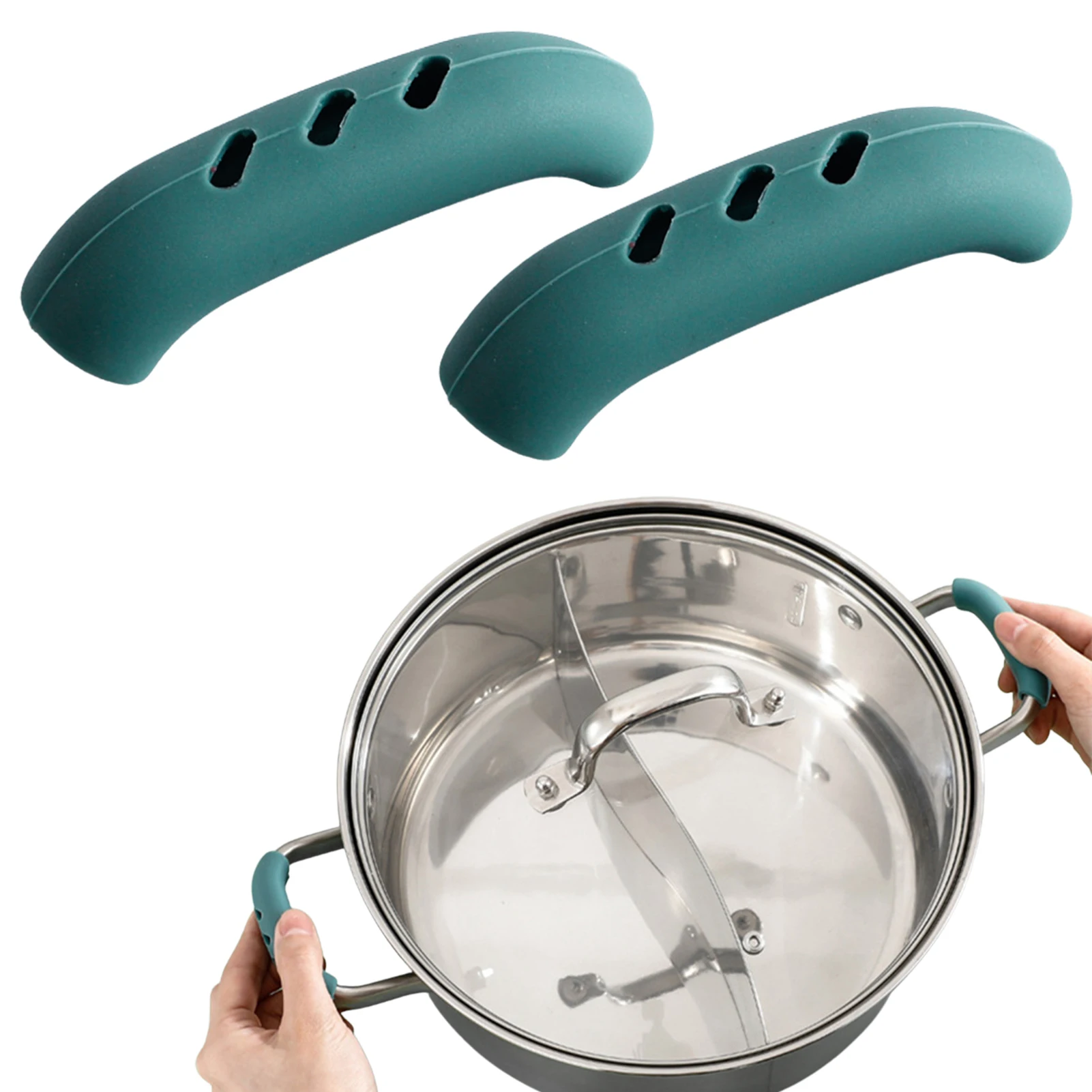 

2PCS Silicone Pan Handle Cover Heat Insulation Covers Pot Ear Clip Steamer Casserole Pan Handle Holder Non-slip Kitchen Tool