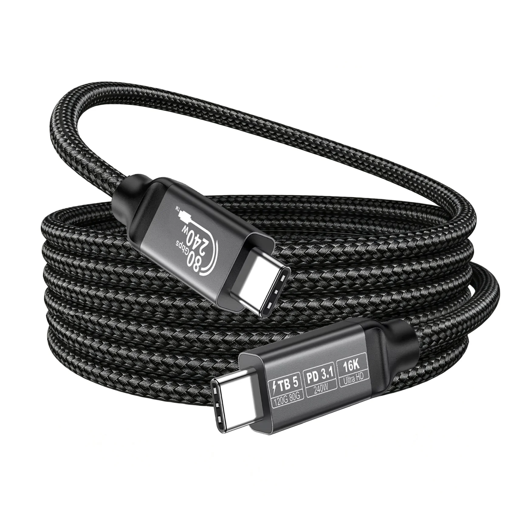 High Speed USB‑C Cable 80Gbps Data Transfer 120Gbps Bandwidth Dual 8K 240W Fast Charging Compatible with Thunderbolt 4/5 Macbook