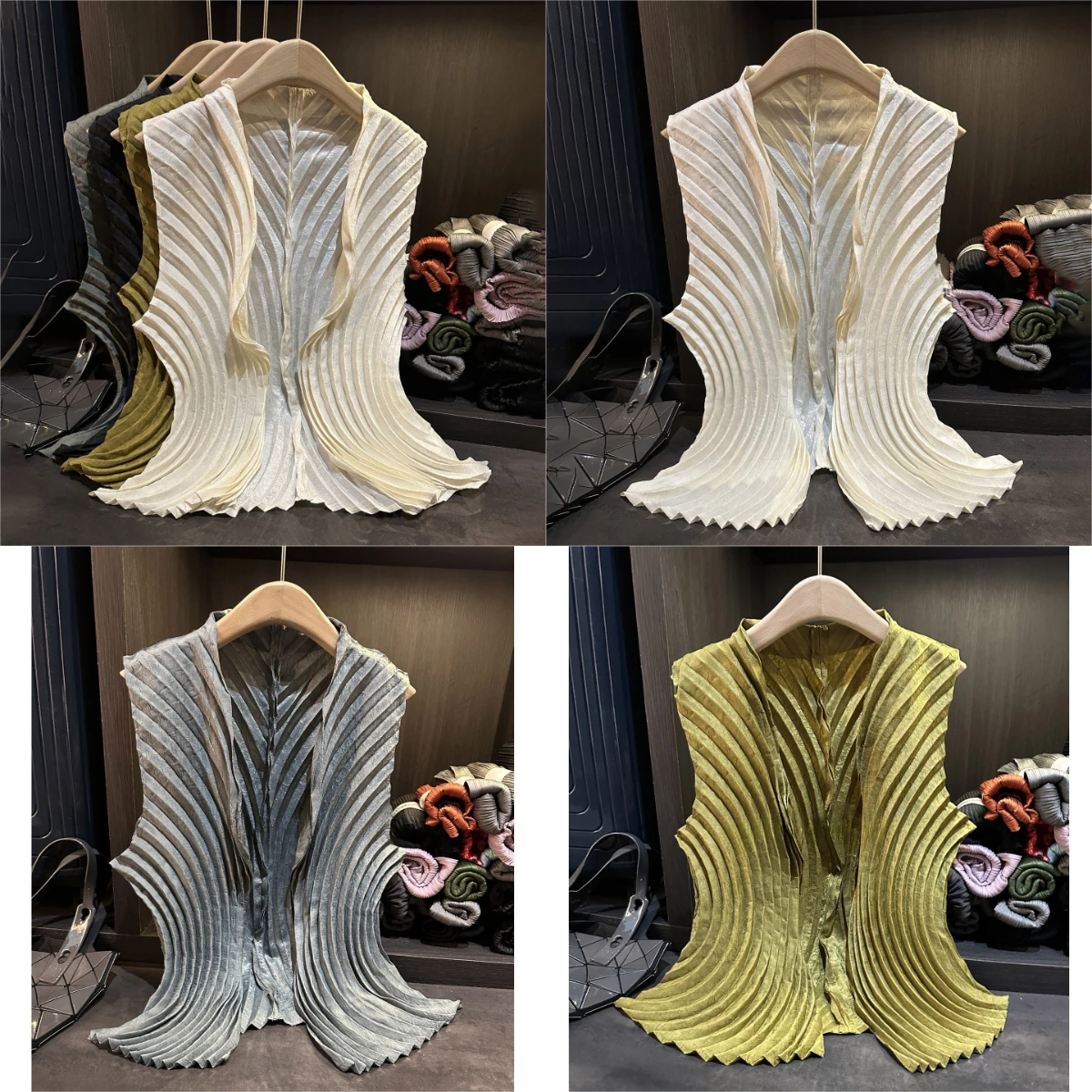 

Miyake Folds 2025: весна и осень, новый однотонный кардиган со морщинами, жилет, свободное и универсальное пригородное пальто большого размера