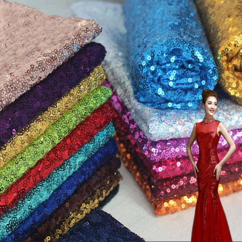 Sequin fabric Encryption 3mm Glitter Wafer Embroidery Mesh for Sewing Dress Wedding Decoration Stage performance By Half Meter