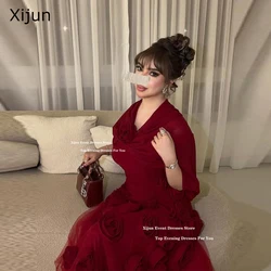 Xijun Burgundy Mermaid Evening Dresses V-Neck 3D Flowers Prom Dresses Saudi Arabric Luxury Prom Gowns 2025 For Women Customized