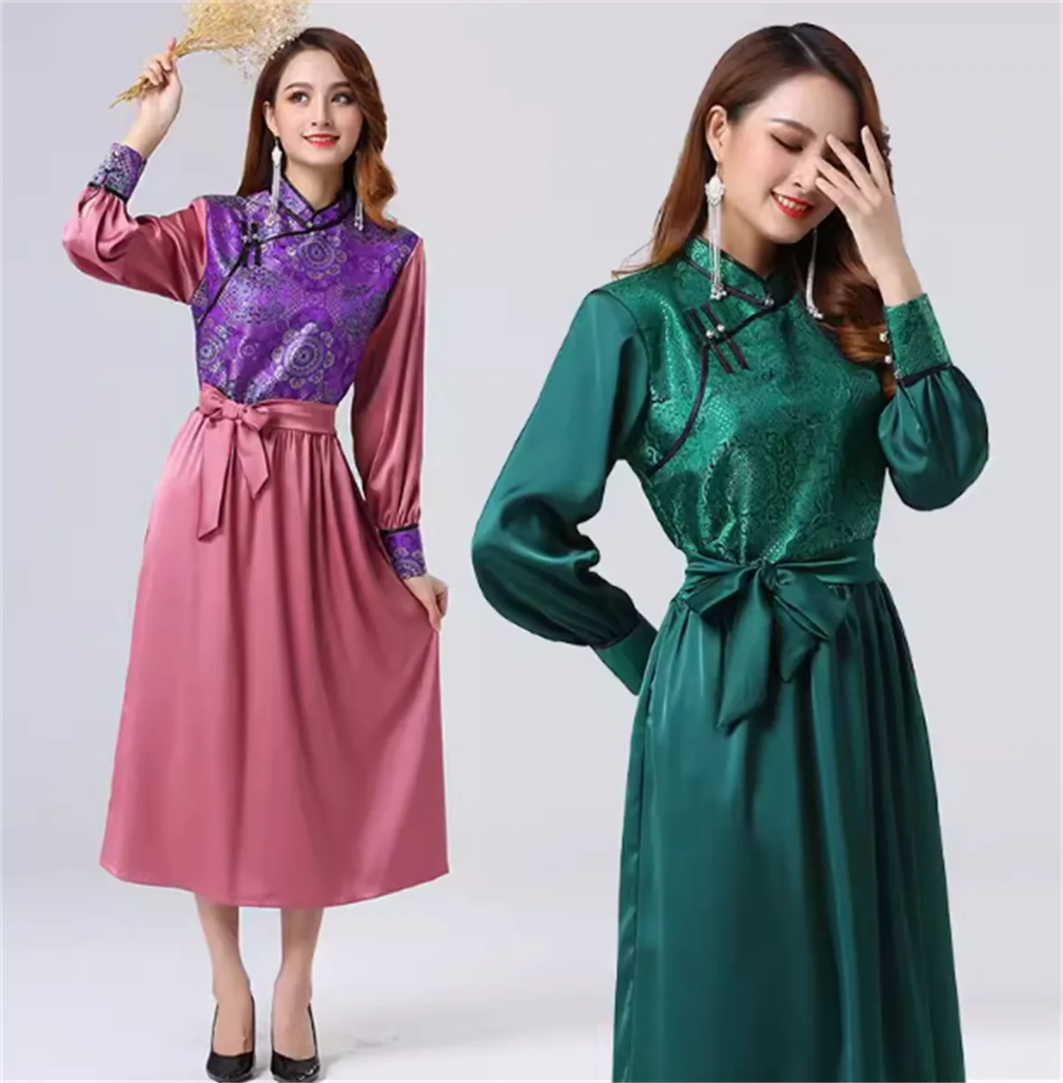 

Mongolian Dress Women Long sleeve Spring Chinese Ethnic style Spring Vintage Dance