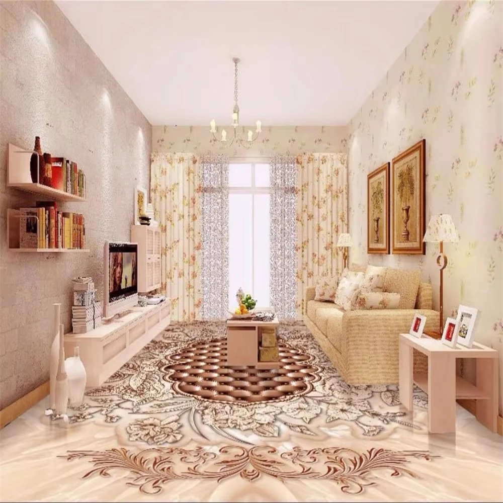 beibehang papel de parede 3D Hand-painted rose flower marble floor wall paper self adhesive PVC floor mural wallpaper for walls
