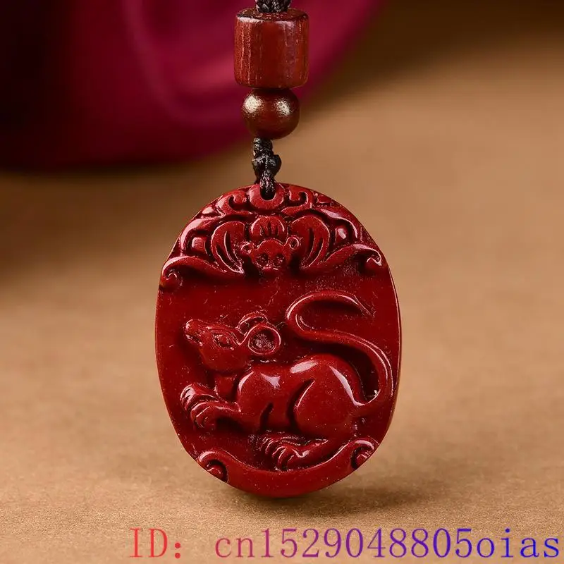 Natural Cinnabar Zodiac Sign Pendant Necklace Luxury Red Talismans Gemstone Vintage Real Jewelry Carved Amulet Stone Designer