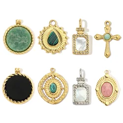 3pcs/Lot Geometric Perfume Natural Stone Stainless Steel Diy Charms Women Waterdrop Necklace Pendant Cross Jewelry