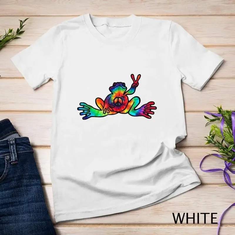 Funny Hippie Hawaiian Peace Frog Tie Dye Boys Women Unisex T shirt