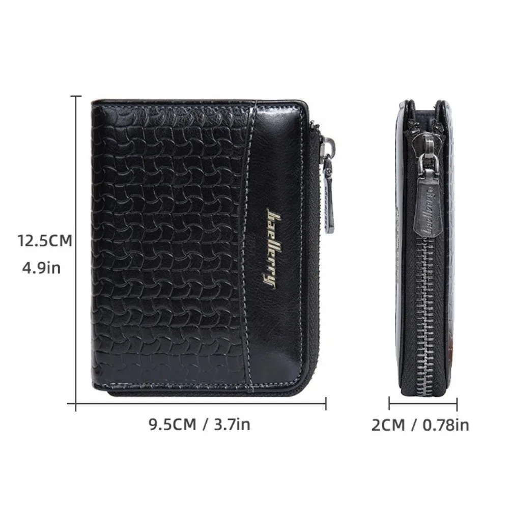 Carteira curta masculina de couro com zíper, bolsa para cartão com letras em inglês, bolsa de couro masculina, capa para cartão de crédito, estilo recreativo urbano