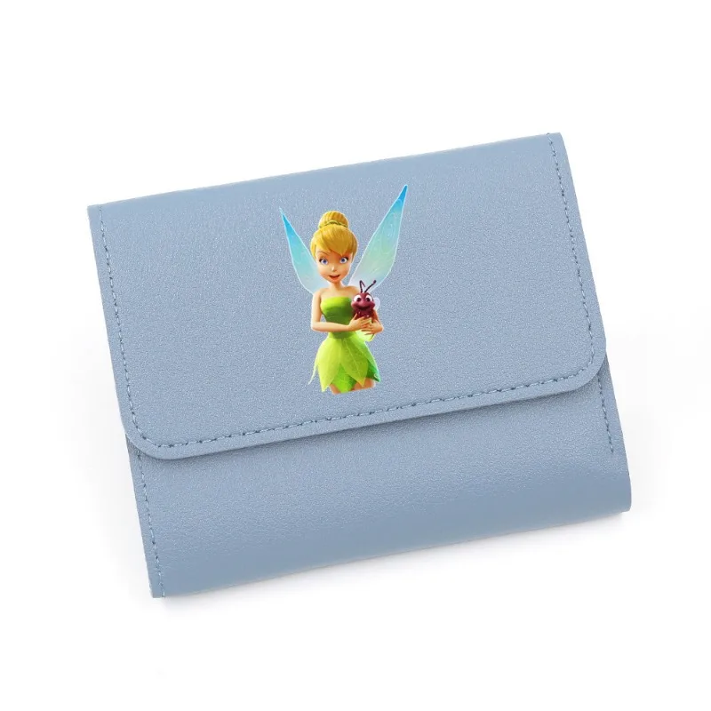 Disney-Tinkerbell PU carteira de couro para mulheres, titular de cartão bancário, carteira curta, clipe de dinheiro, bolsas femininas, kawaii, 2024