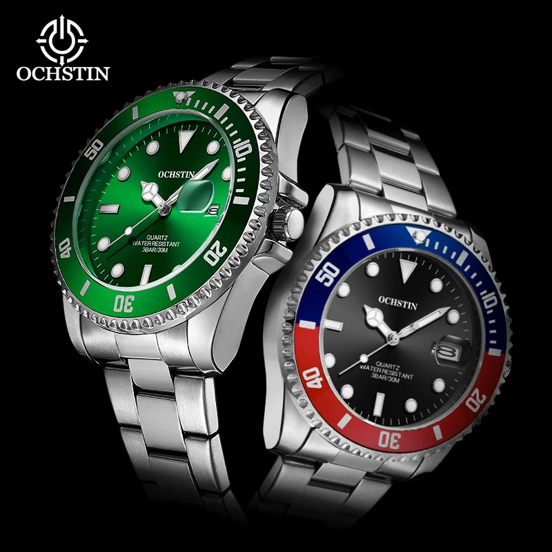 

Мужские спортивные часы со светящимся вращающимся кольцом из нержавеющей стали, водонепроницаемые кварцевые аналоговые наручные часы-календарь для мужчин